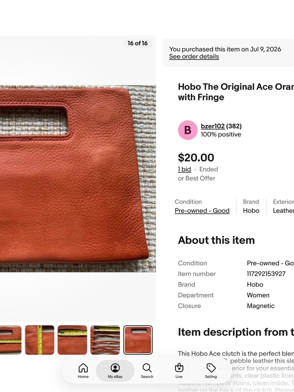 HOBO Sunny Orange Leather Fringe Clutch - Picture 16 of 16